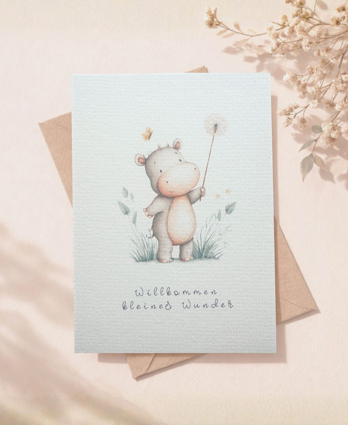 Geburtskarte Baby Hippo Aquarell – Babykarte zur Geburt A6