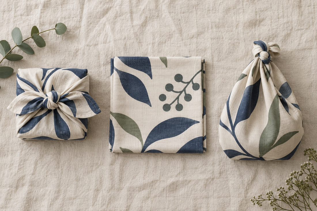 Alternative Geschenkverpackung nachhaltig, Furoshiki in vielseitiger Anwendung als Geschenktuch