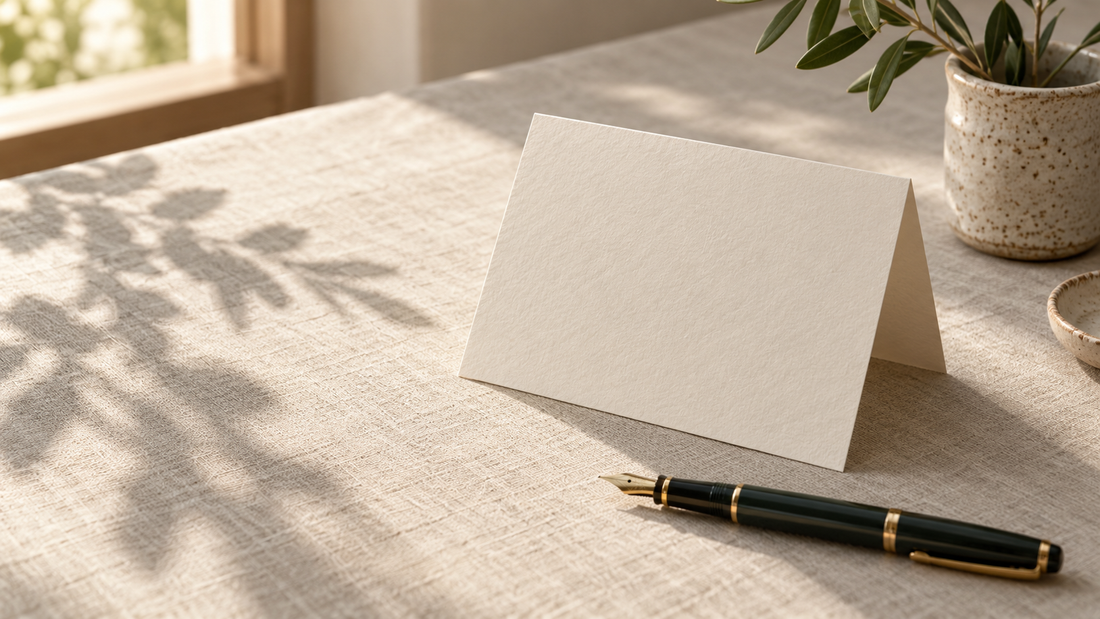 Blankokarte aus Naturpapier mit Füllfederhalter