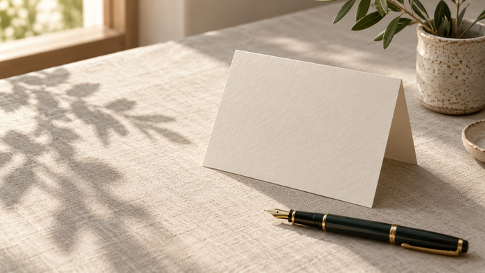 Blankokarte aus Naturpapier mit Füllfederhalter