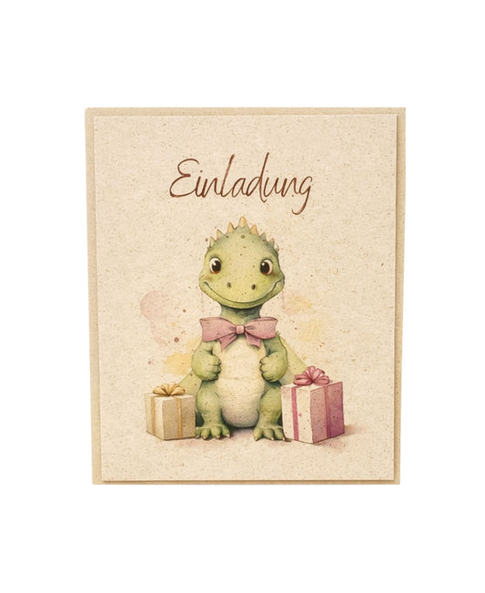 Dino-Einladungskarten zum Kindergeburtstag aus Graspapier