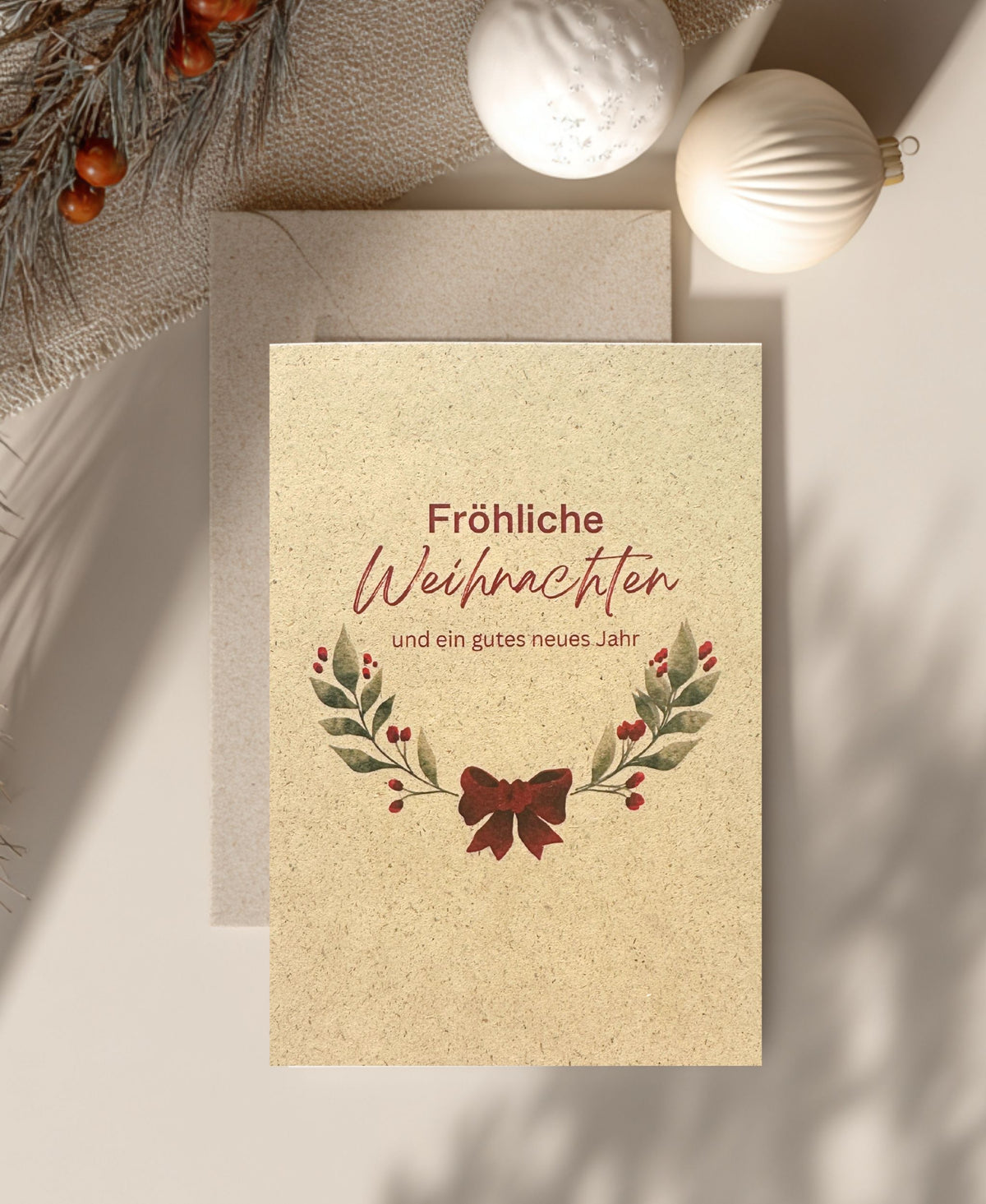 Graspapier-Weihnachtskarte A6, nachhaltige Weihnachtspost