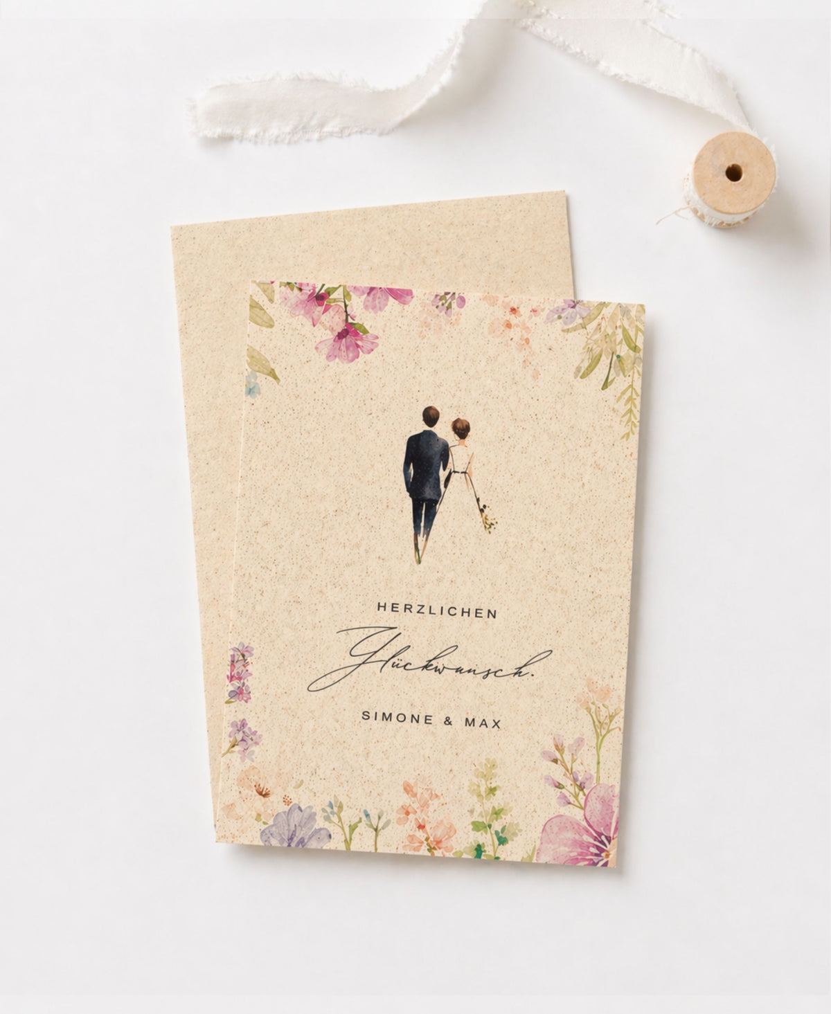 Personalisierte Hochzeitskarte – A6 Postkarte aus Graspapier | minimalistisch & nachhaltig
