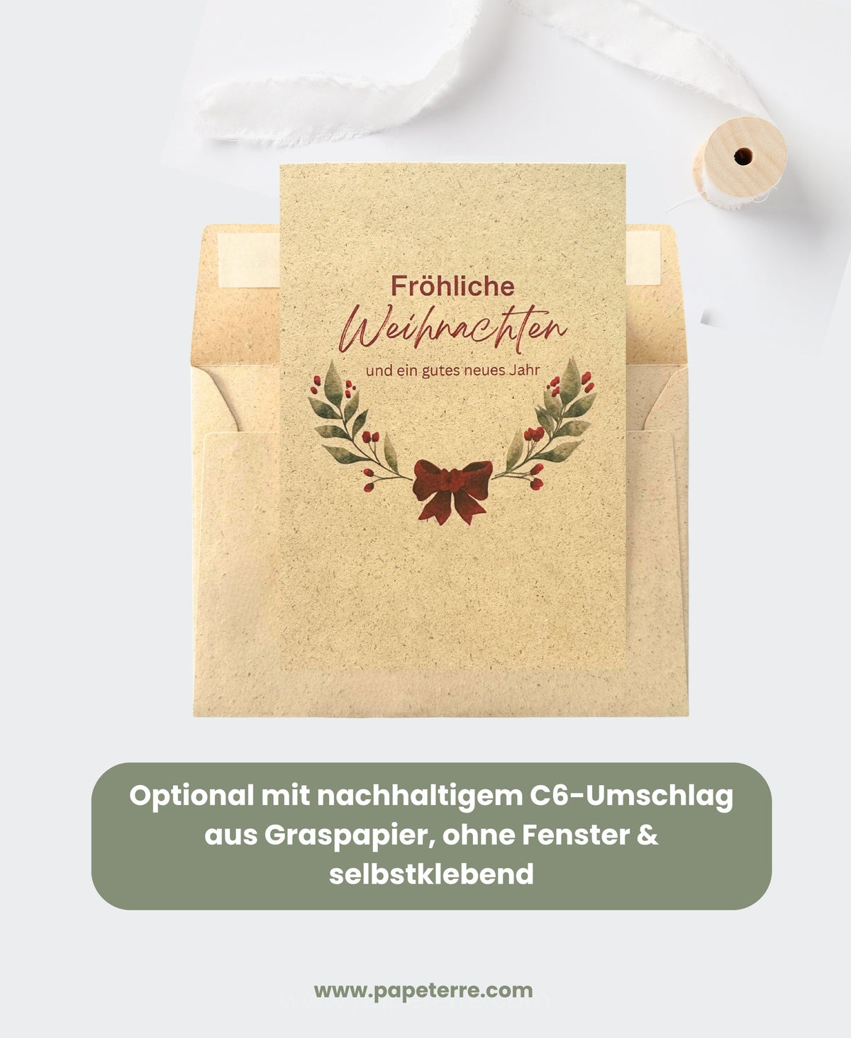 Nachhaltige Weihnachtskarte von Papeterre aus Graspapier