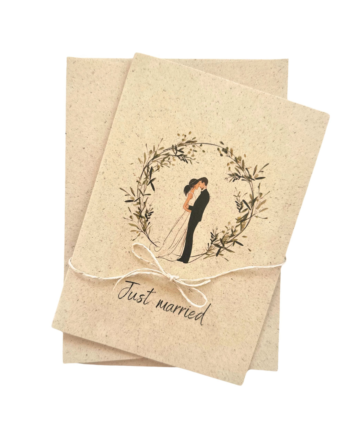 Hochzeitskarte aus Graspapier mit Aquarell-Motiv, nachhaltige Papeterie