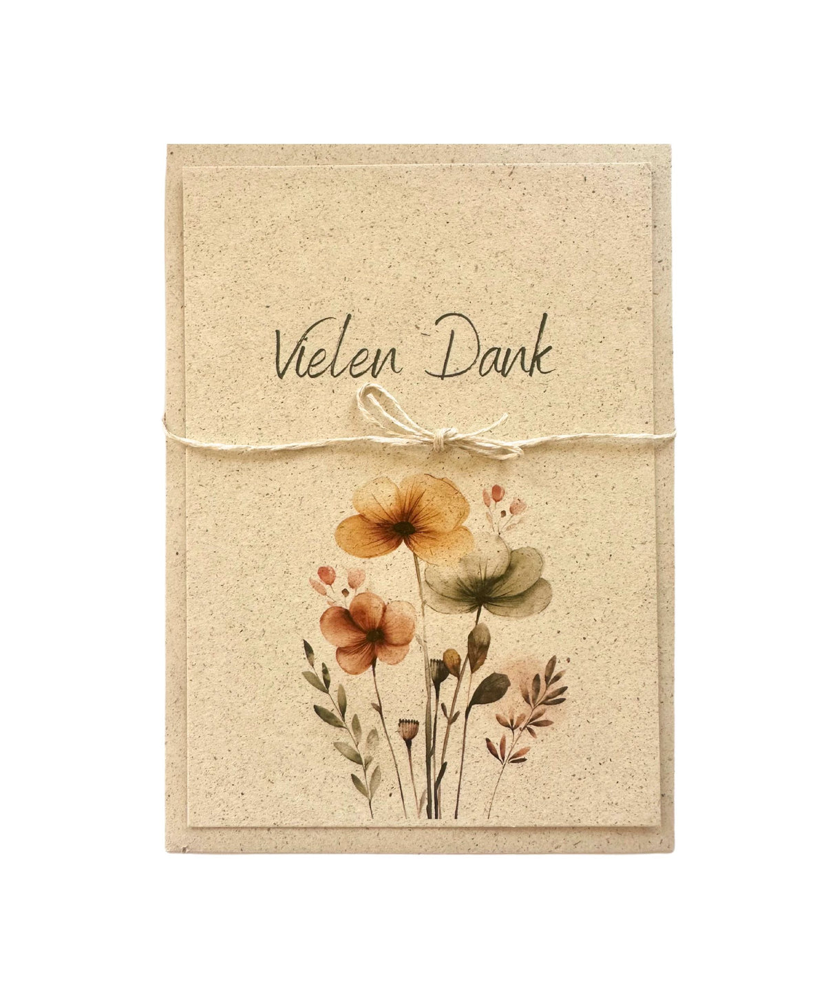 Dankeskarte „Vielen Dank“ aus Graspapier mit Aquarellblumen