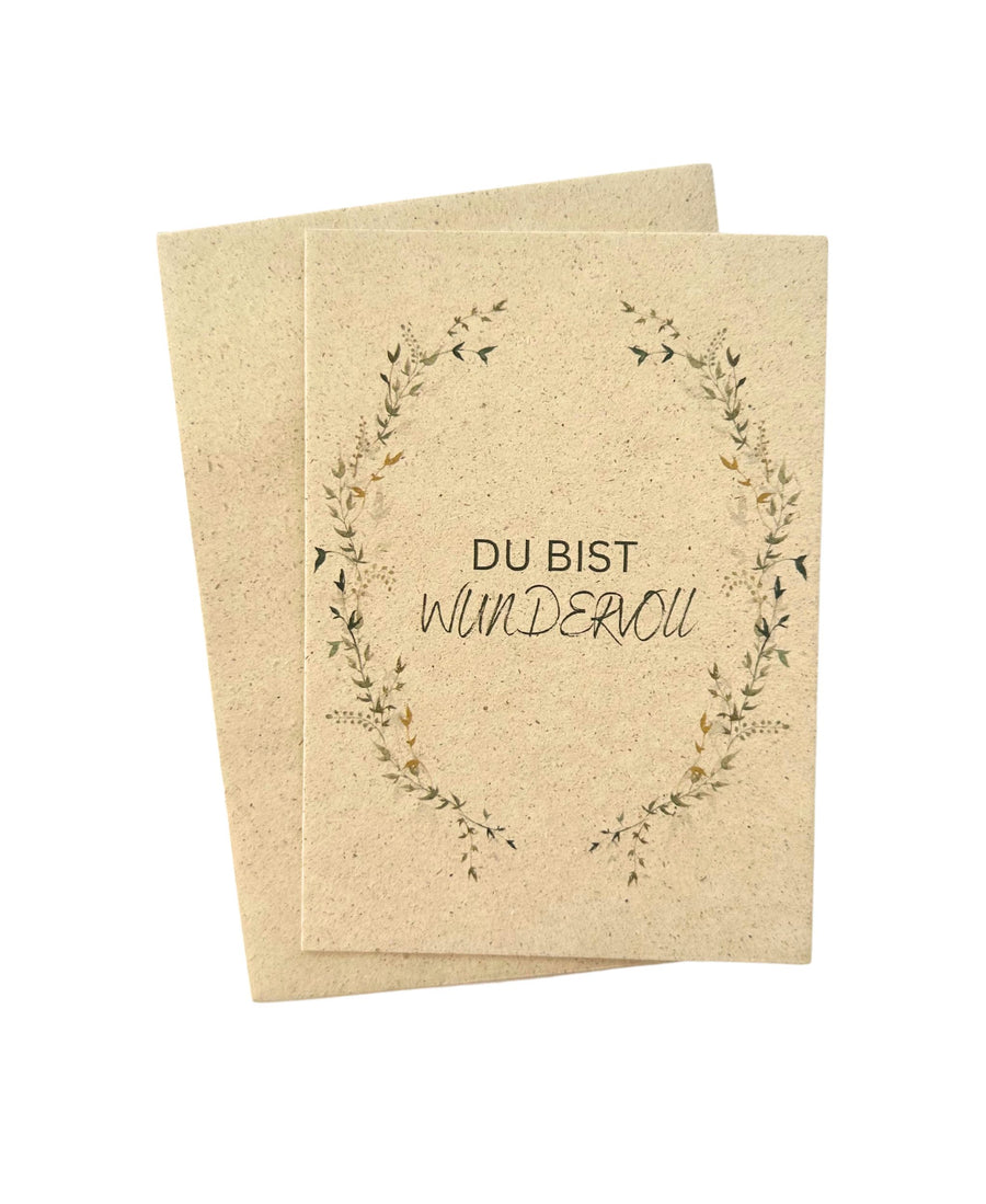 Postkarte „Du bist wundervoll“ aus Graspapier, minimalistisches Design