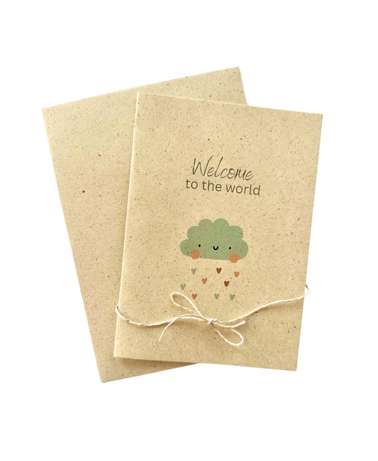 Glückwunschkarte zur Geburt „Welcome to the world“ aus Graspapier