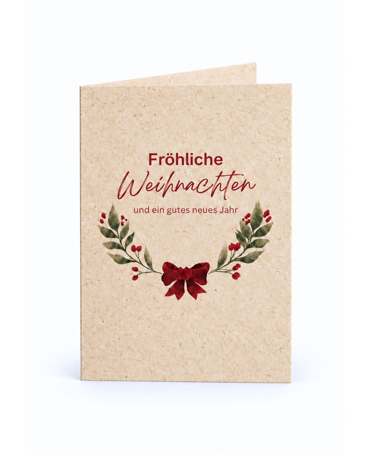 A6-Weihnachtskarte aus Graspapier „Fröhliche Weihnachten“ mit Aquarell in festlichen Farben