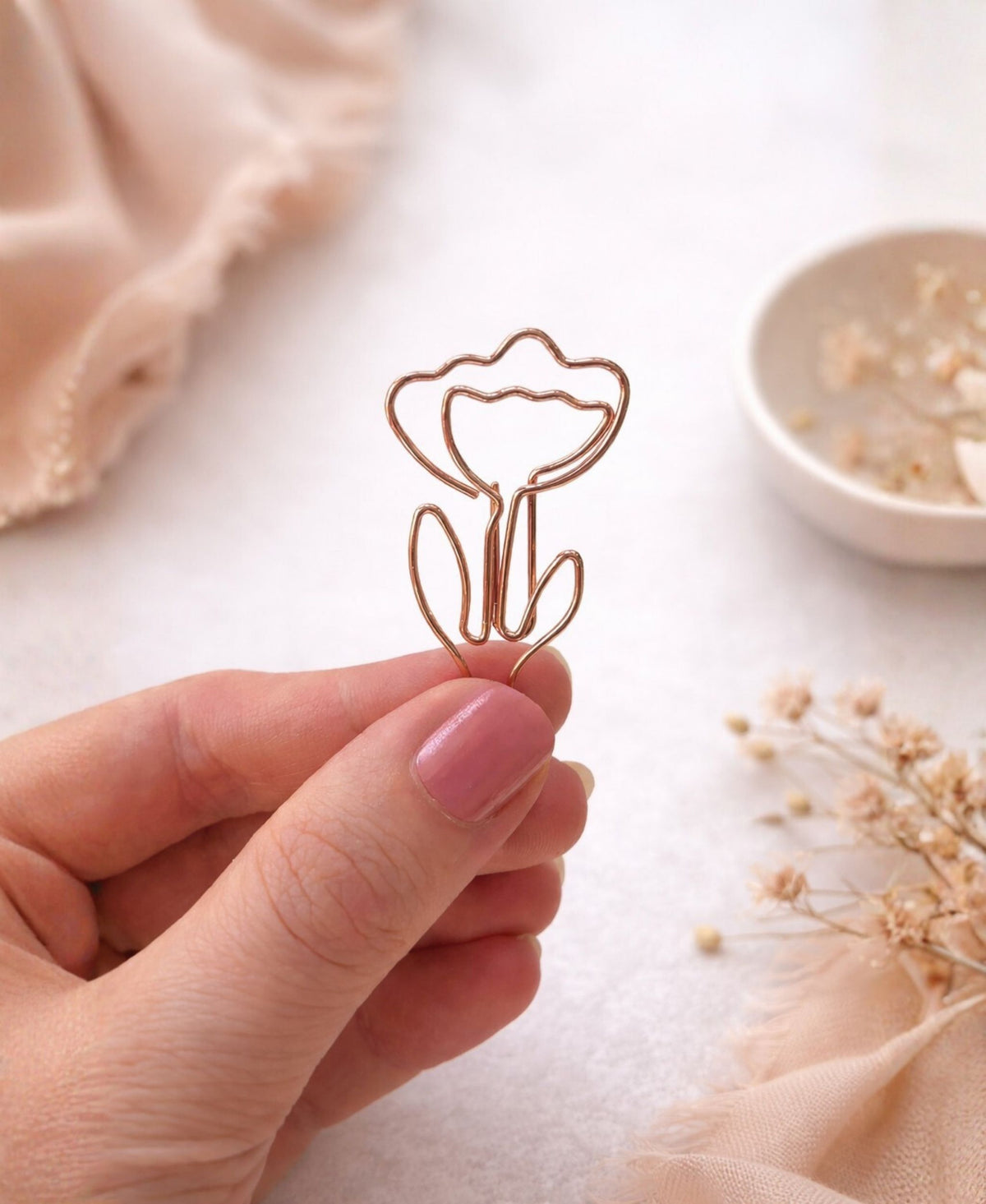 Blumen Büroklammern – 4er Set in Roségold