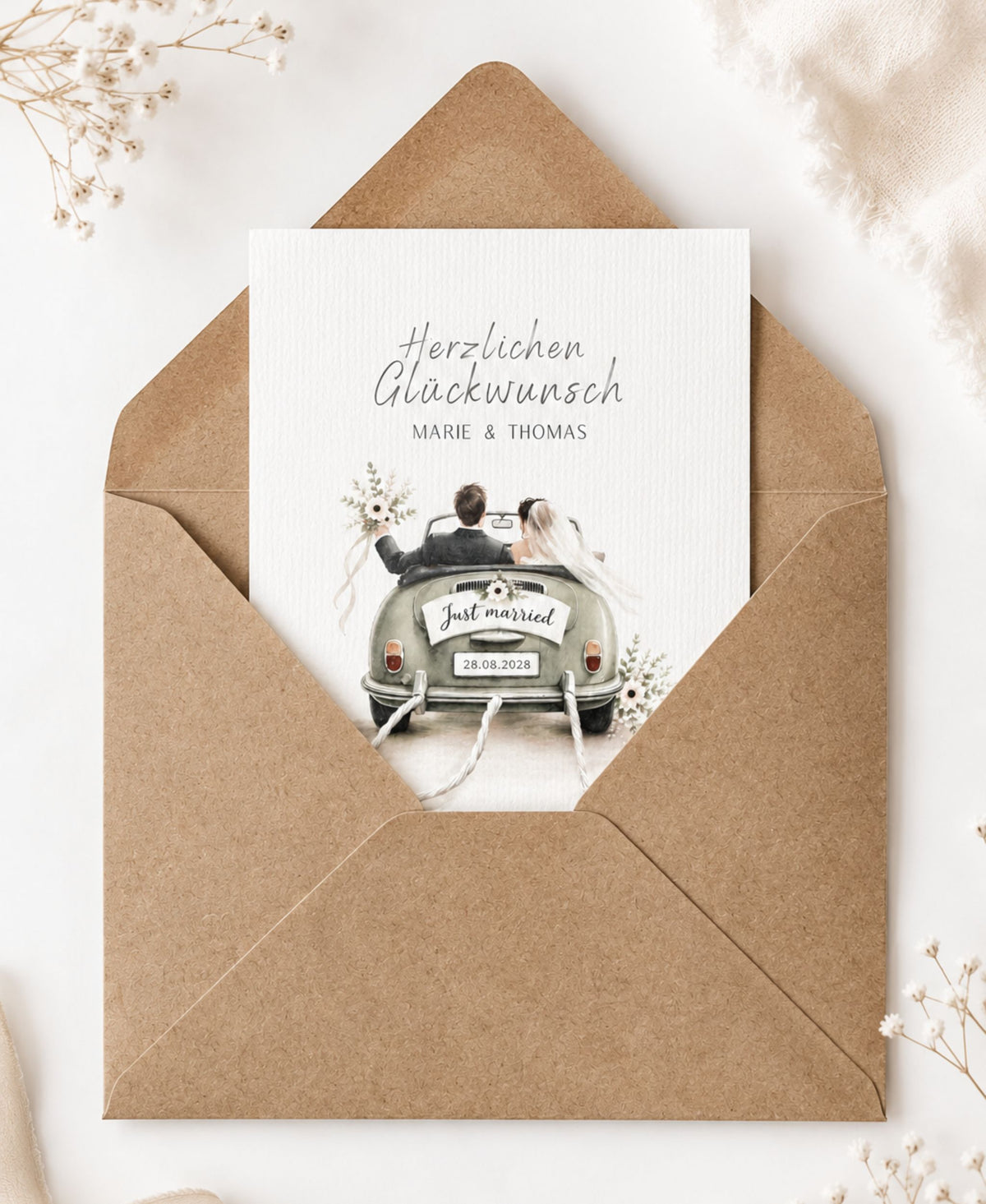 Geldgeschenk Hochzeitskarte mit Kraftpapier Umschlag