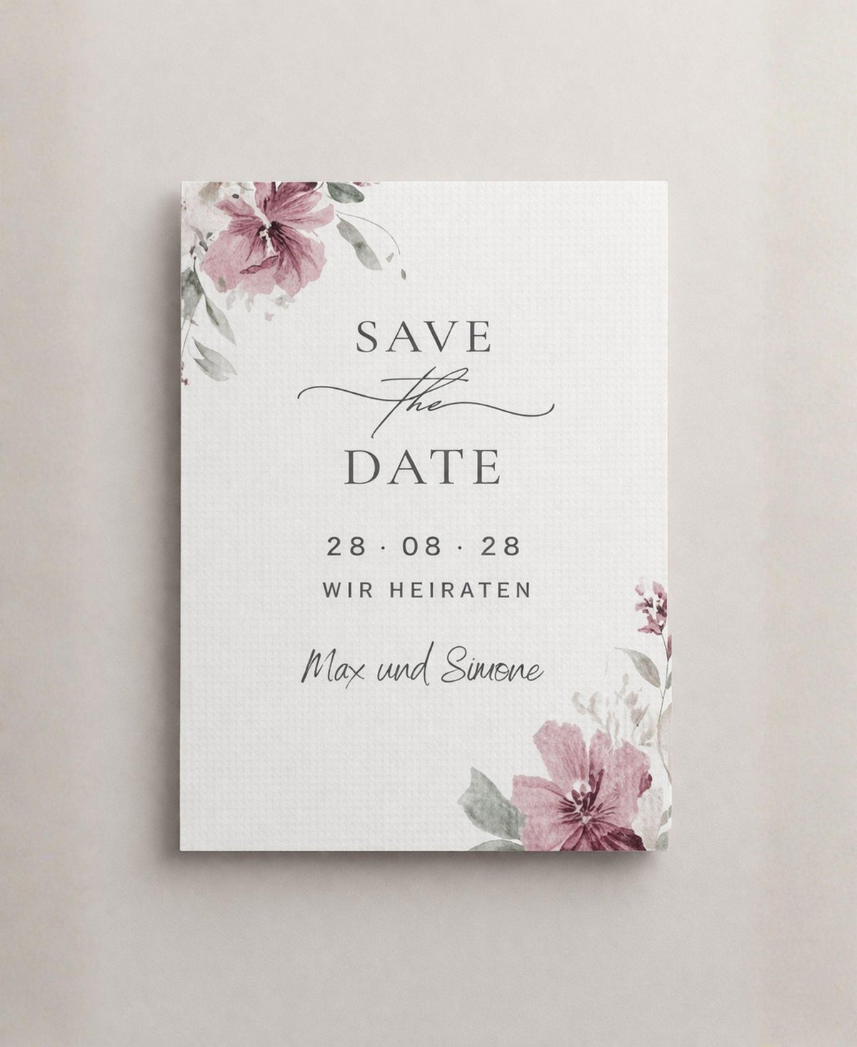 Save-the-Date-Karte Hochzeit mit Aquarellblumen, nachhaltige Papeterie
