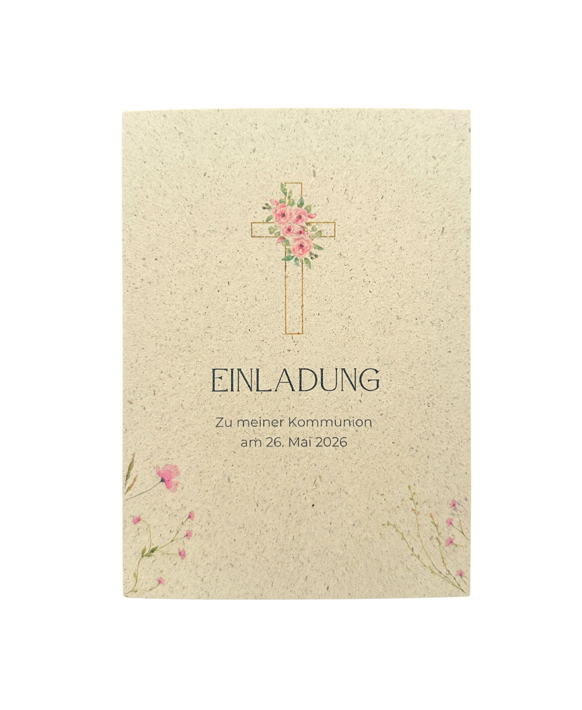 Kommunion Einladung personalisiert – A6 Einladungskarte aus Graspapier | minimalistisch & nachhaltig